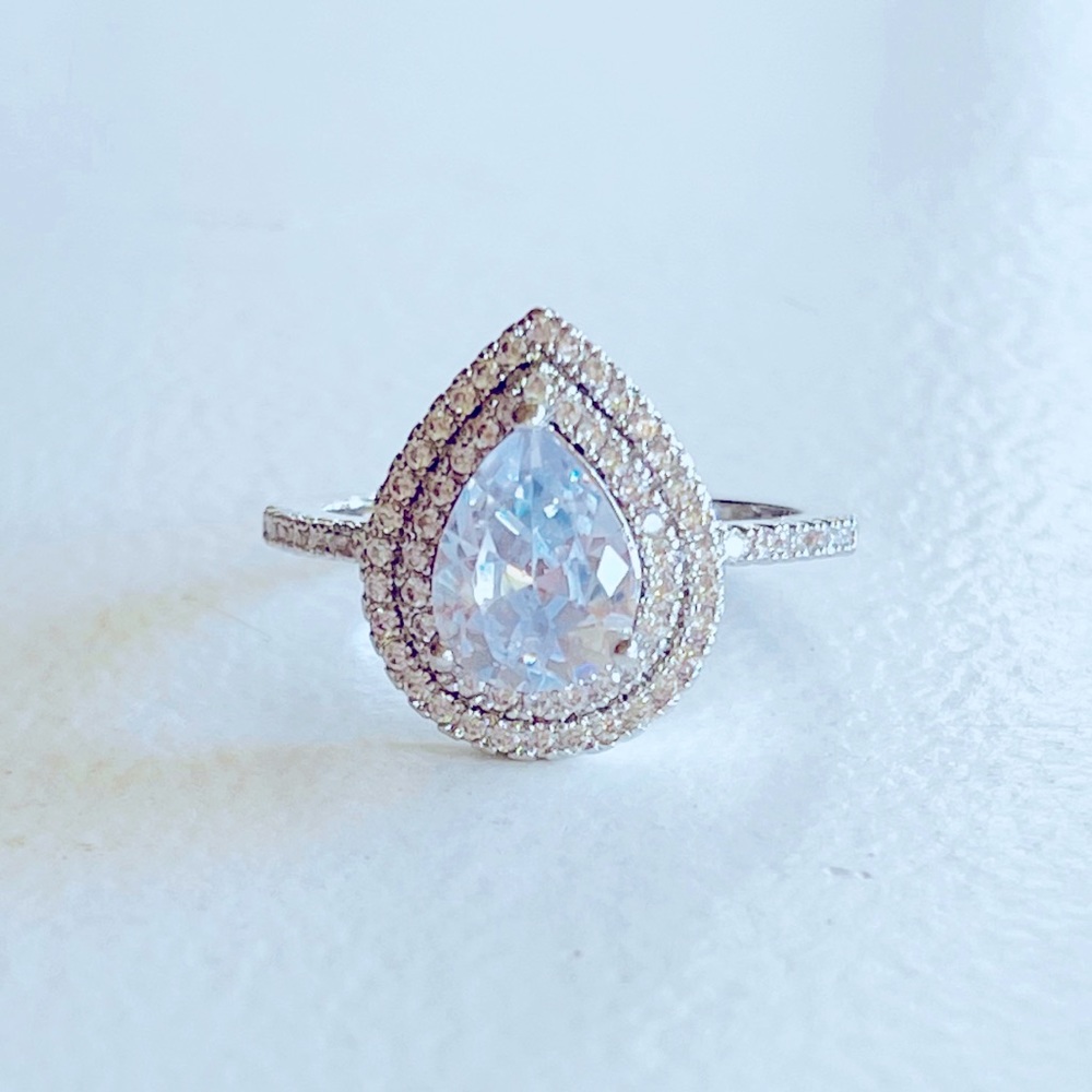 Teardrop diamond ring pear pave cubic zirconia bohemian engagement boho